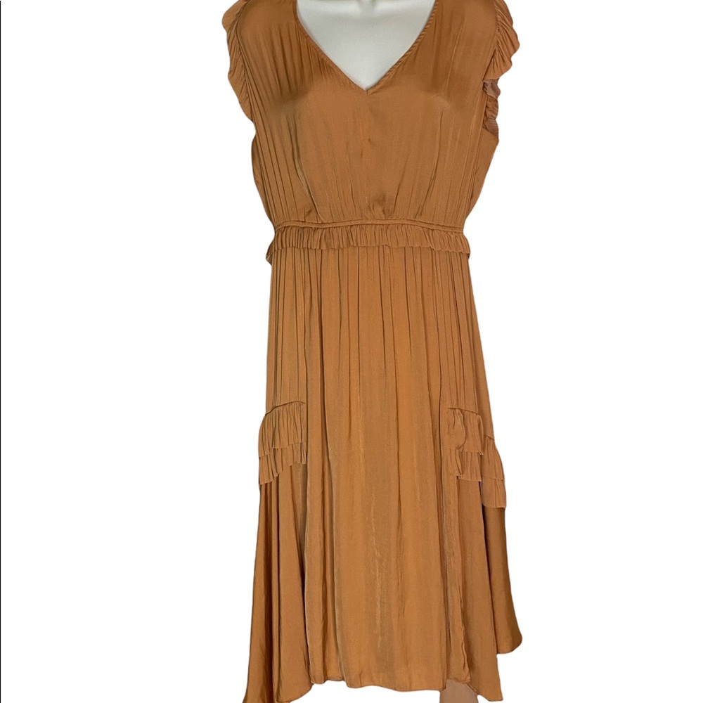 Women’s Current Air Anthropologie Romantic Orange Ruffle Dress Size Large